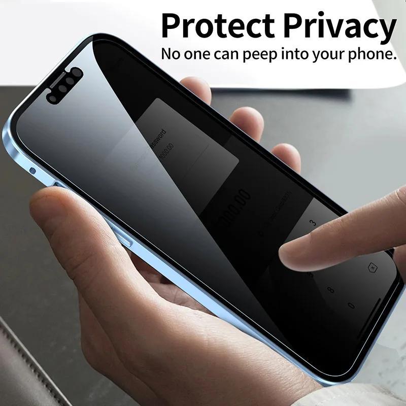 Magnetic Tempered Glass Privacy Phone Case For iphone 11 12 13 14 15 16 17 Pro Max X XR XS Max 360° Magnet Antispy Protect Cover