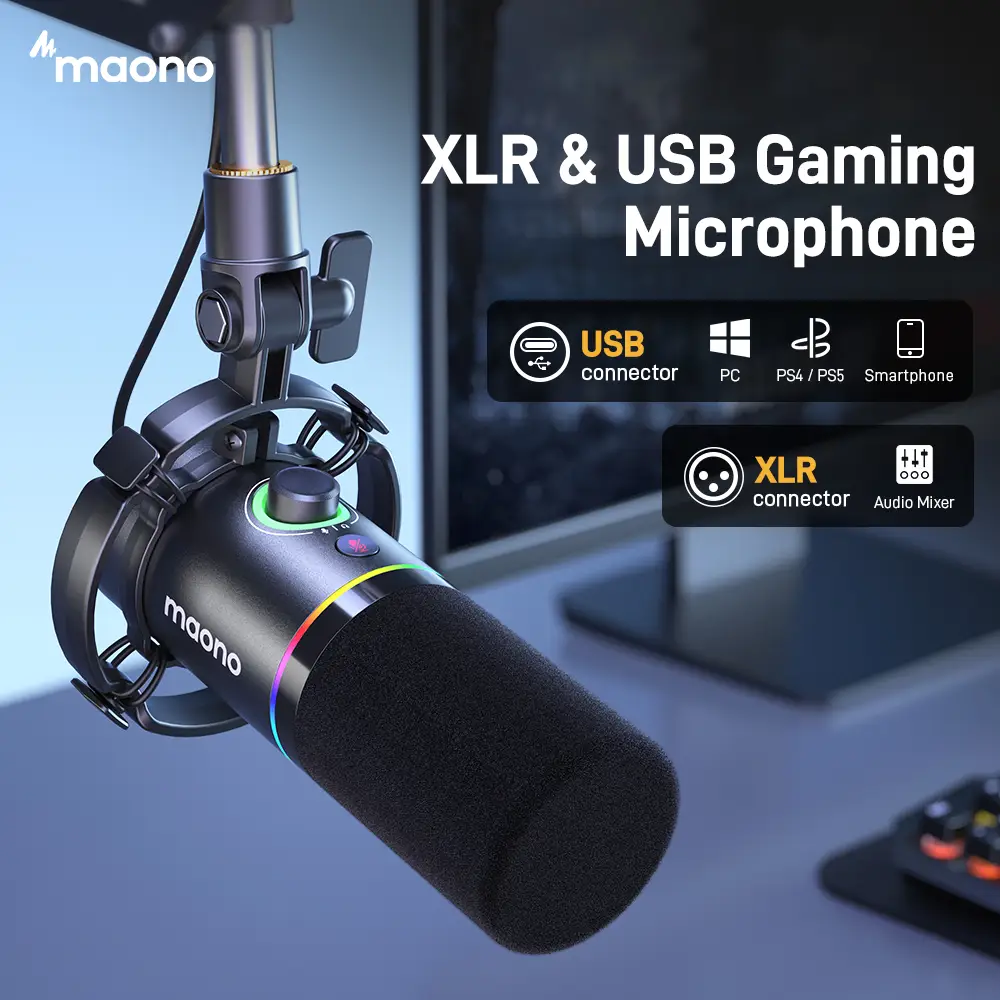 Maono PD200X USB & XLR Desktop Audio Dynamic Gaming Mic, Set up with Boom Arm, Compatible with Computer/ PC/PS5/Smartphone,one-click mute,noise reduct