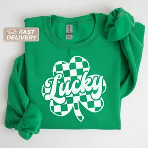 Lucky St Patrick's Day Sweatshirt, St Patricks Sweater, Lucky Top, Green Shamrock, St Patrick Day, St Pattys Day Crewneck St Patrick Gifts