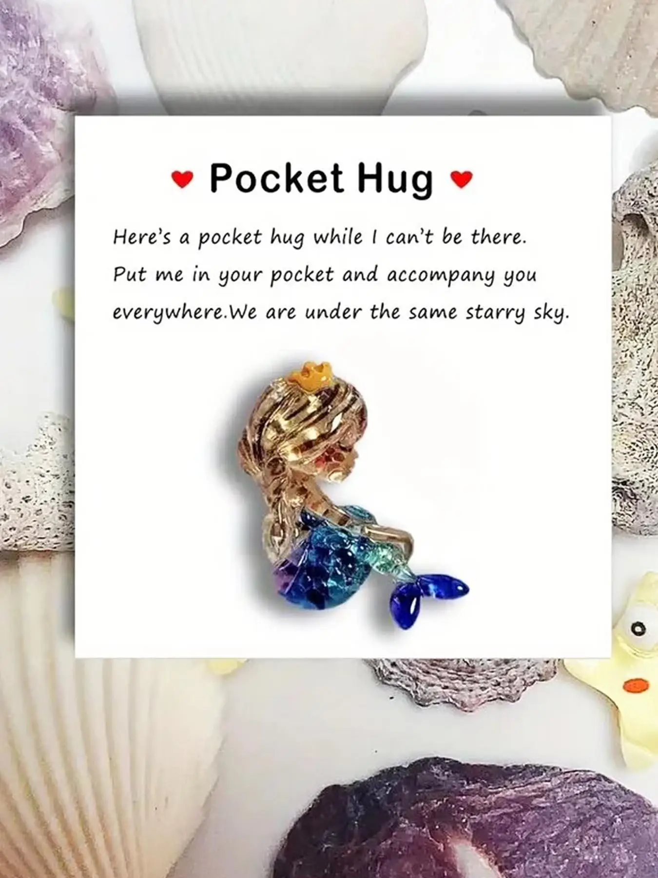 Cute Mermaid Design Pocket Hug Greeting Card, Creative Resin Mermaid Pocket Hugs Card, Trendy Accessories As Birthday Gift for Kids, Family & Friends