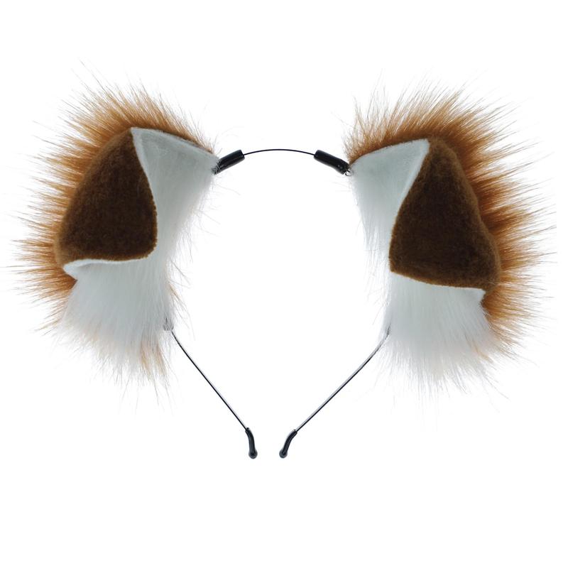 4 Styles Faux Fur Animal Ears and Tail, Halloween Cosplay Costume Accessories for Adults and Teens Handmade Dog Ear Headband and Bendable Tail Set