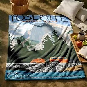 1 piece The beautiful Merced River scenery in Yosemite National Park themed flannel blanket - Modern-style flannel blanket, suitable for sofas and beds, all-season use, super soft and comfortable, digital printing, 100% polyester material, machine