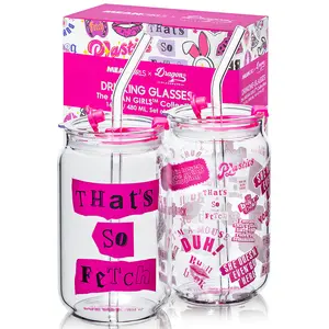 Mean Girls™ x Dragon Glassware® 16 oz Drinking Glasses Set of 2 - Reusable Tumblers with Lid & Straw Cup Drinkware