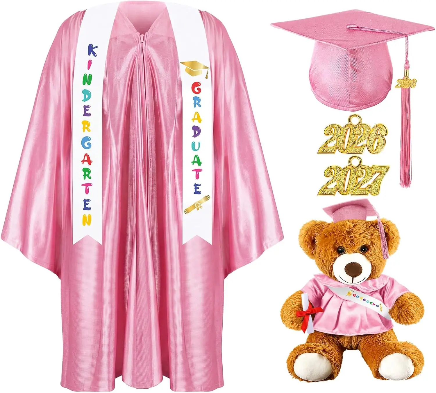Sintuff 7 Pcs Kindergarten Preschool Graduation Cap and Gown with Bear Gifts 2026 Grad Stole Tassel Sash for Toddler Kids