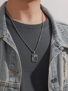Men's Street Style Poker Design Pendant Necklace, 1 Piece Casual Trendy Stainless Steel Chain Pendant Necklace for Daily Decoration As Holiday Gift, without Box Casual Trendy Jewelry