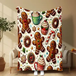 Soft Comfortable Funny Throw Blanket Gingerbread Man Pattern Blanket, ,Warm Napping Blanket For Home Office Travel Camping School