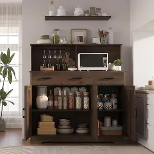 Microwave Cabinet with Three Drawers  Double-Sided Modern Kitchen Furniture  Kitchen Storage Cabinet with Drawers and Doors Microwave Storage Cabinet Multi-Door Microwave Stand  Brown