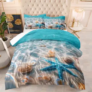 The beach shell pattern quilt comes with cotton, including 1 quilt and 1 or 2 pillowcases without a core, suitable for home or dormitory decoration, and is a very suitable holiday gift