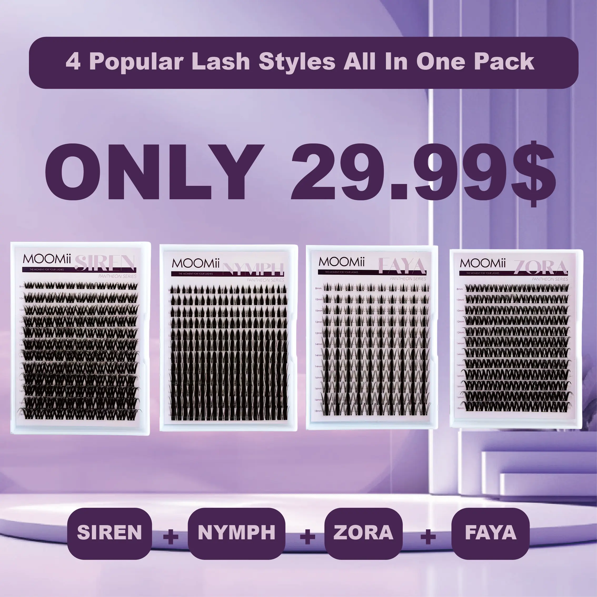 MOOMii D Curl Mixed Length Eyelash Clusters, 8-18mm Soft Fluffy Waterproof Cosmetic Lashes with Lightweight Soft Band for Beginners’ Daily Clean Girl & Glam Makeup Looks