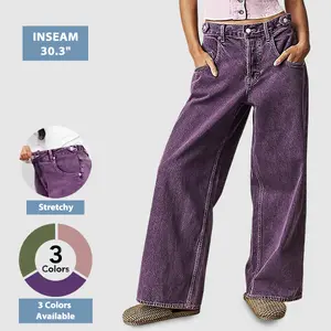 Flamingals Stitch Detail Mid Waist Wide Leg Pants Women's Fashion Casual High Stretch Fabric 30.3" Inseam