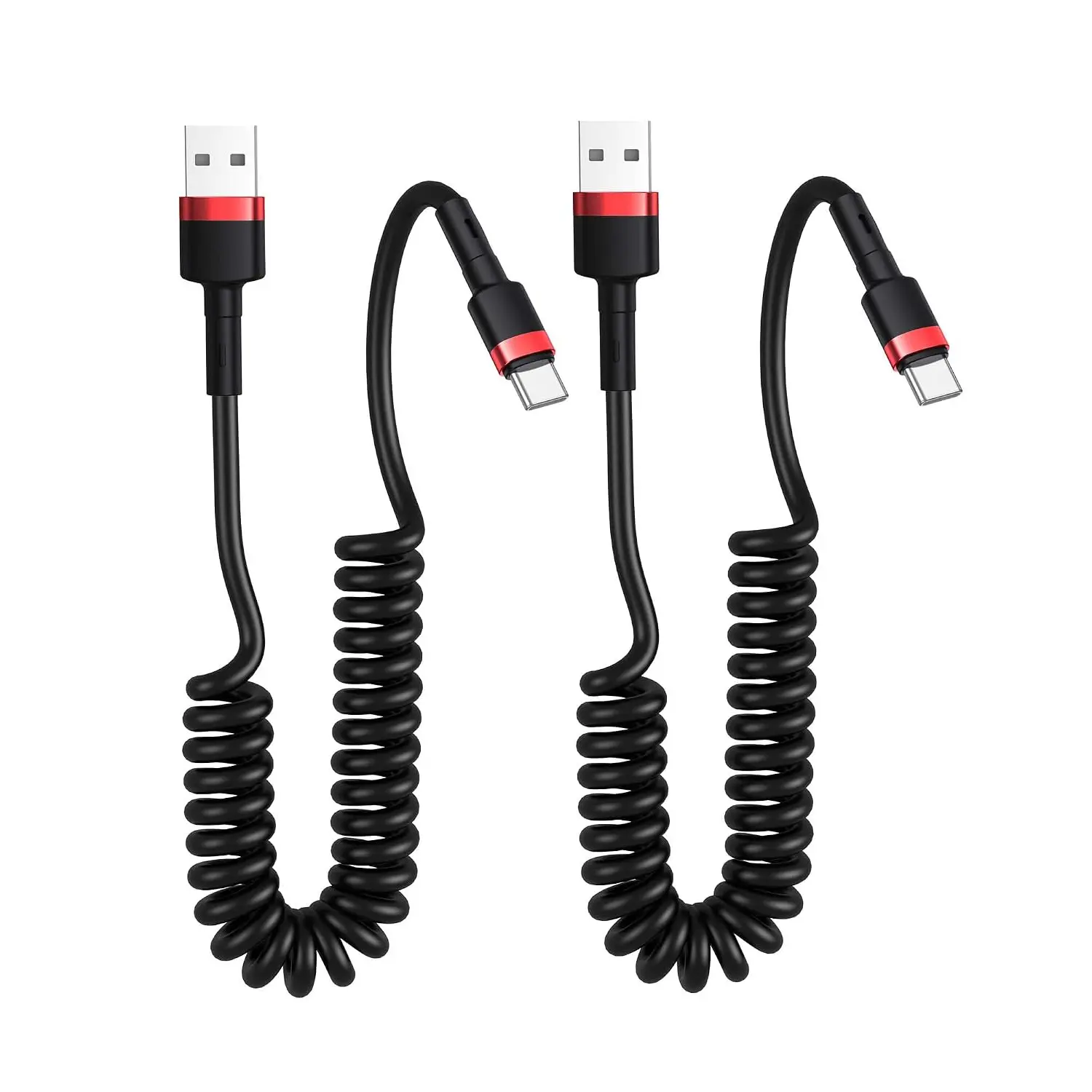 60W Fast Charging USB A to USB C Coiled Car-Ready Cable (6ft Length, 2-Pack Red) – Charger for iPhone 17/16/15PM (iPhone Users), Galaxy S25-21, Compatible with CarPlay & Android Auto, 2 Cables
