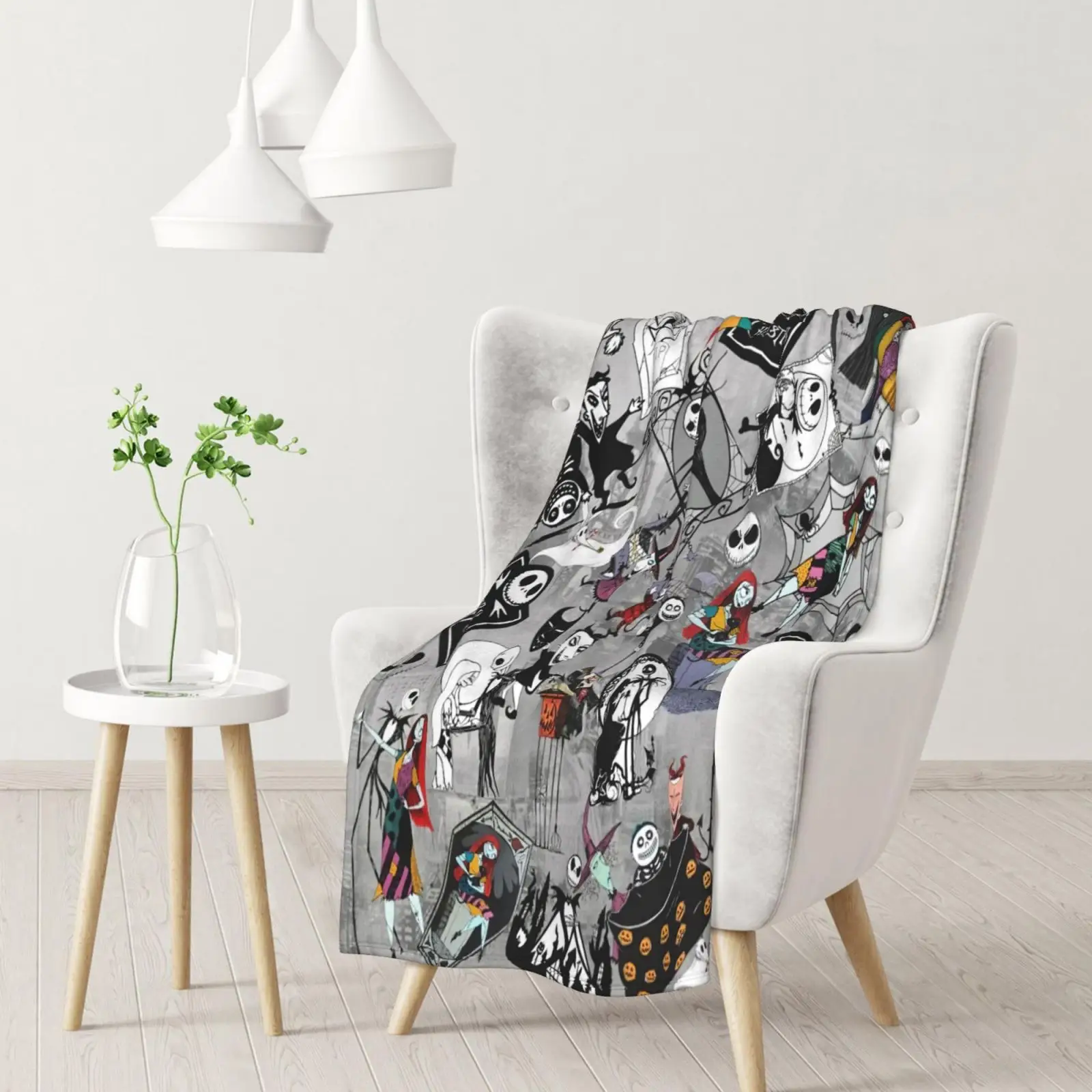 Christmas Halloween Horror Cartoon Movie Flannel Throw Blanket Spooky Merry Xmas Soft Cozy Blankets for Travel Bedroom Living Room Home Couch Office C