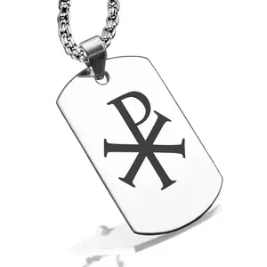 Stainless Steel Religious Chi Rho Dog Tag Pendant