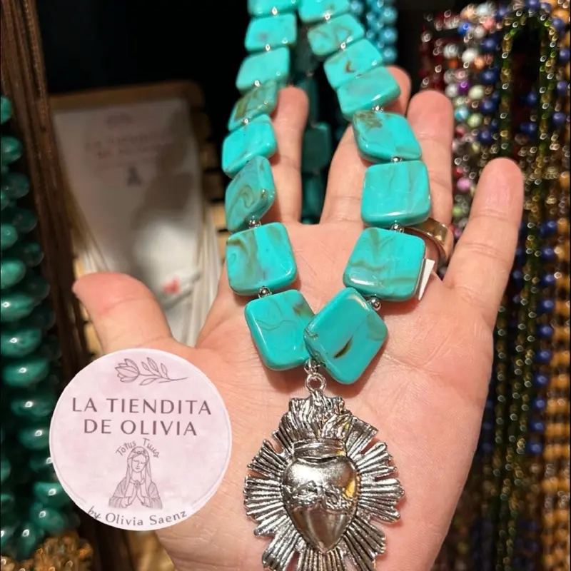 Sacred Heart Turquoise 20" long Necklace
