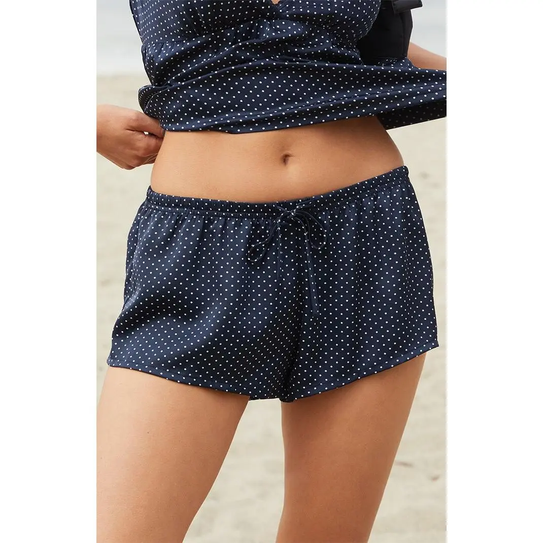 John Galt Women's Blue & White Polka Dot Lacey Pajama Shorts