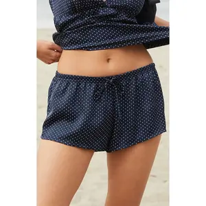John Galt Women's Blue & White Polka Dot Lacey Pajama Shorts