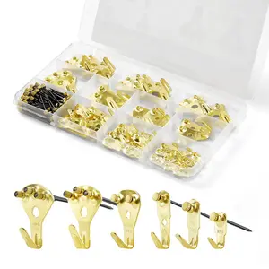 VEVOR 130 Pieces Picture Hanging Kit,  10lb, 20lb, 30lb, 50lb, 75lb and 100lb Picture Hangers, Metal Pictures Hanging Hooks with Nails for Mirror, Painting, Photo Frame on Drywall & Wooden Wall, Gold