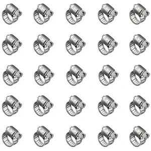 25Pcs/Set Stainless Steel Hose Clamps,1/4 inch to 1/2 inch Worm Gear Metal Hose Clamps for Pipe,Dryer Repair,Tubing and Fuel Line,Tools & Hardware