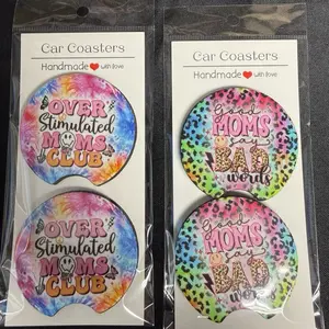 Mom Car Coasters - Handmade with Love, Set of Matching Coasters, Sublimation Design, Absorbent, Easy Removal, Perfect Gift for Moms