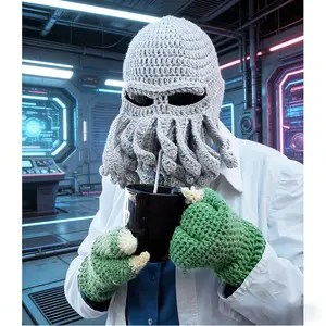 Handmade Knitted Octopus Hat - Unique Facekini & Octopus Ski Hat - Knitted Beard Hat - Funny & Quirky Accessory for Various Occasions