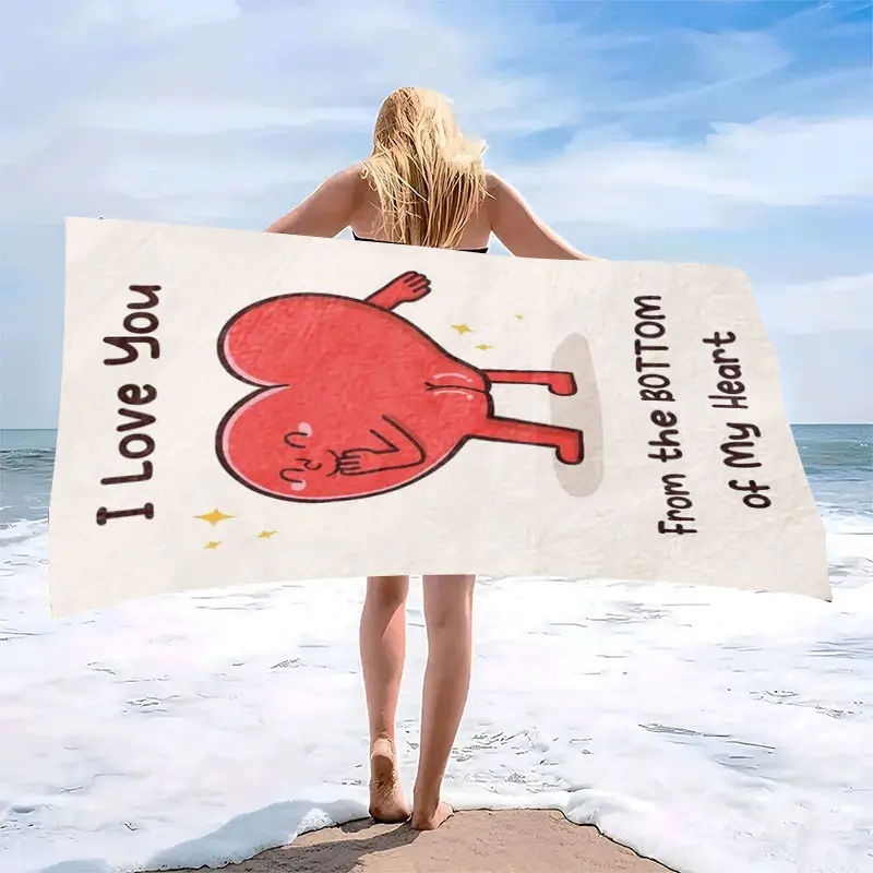 Heart-Shaped Beach Towel Gift for Couples, Unisex Anniversary Wedding Birthday Present, Reusable Bath Towels for Men Women