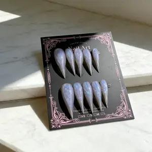 Handmade Dreamy Aurora Blue Short Dragon Nail Tips, Wearable Cat Claw Beast Claw, Shimmery, Long Shape, Non-Flammable Liquid