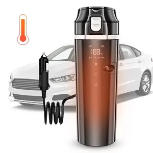 12V/24V Car Heating Cup Digital LCD Display Electric Kettle Stainless Steel Car Heated Smart Mug 500ML Coffee Milk Heated Kettle