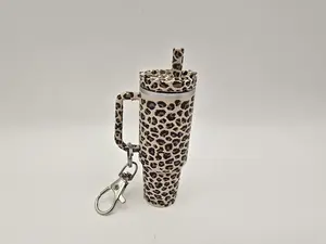 Leopard Print Mini Cup Keychain - Cute Charms for Handbags, Stanley Cup Accessories, Women's Lip Balm Holder Keychain