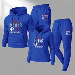 Couple's Love HER & Love HIS Print Hooded Sweatshirt and Drawstring Sweatpants Set, Casual Sportswear, Long-Sleeve Hooded Jacket and Pants, Suitable for Autumn, Winter, and Spring, Everyday Wear, Tracksuit, Casual Athletic Wear