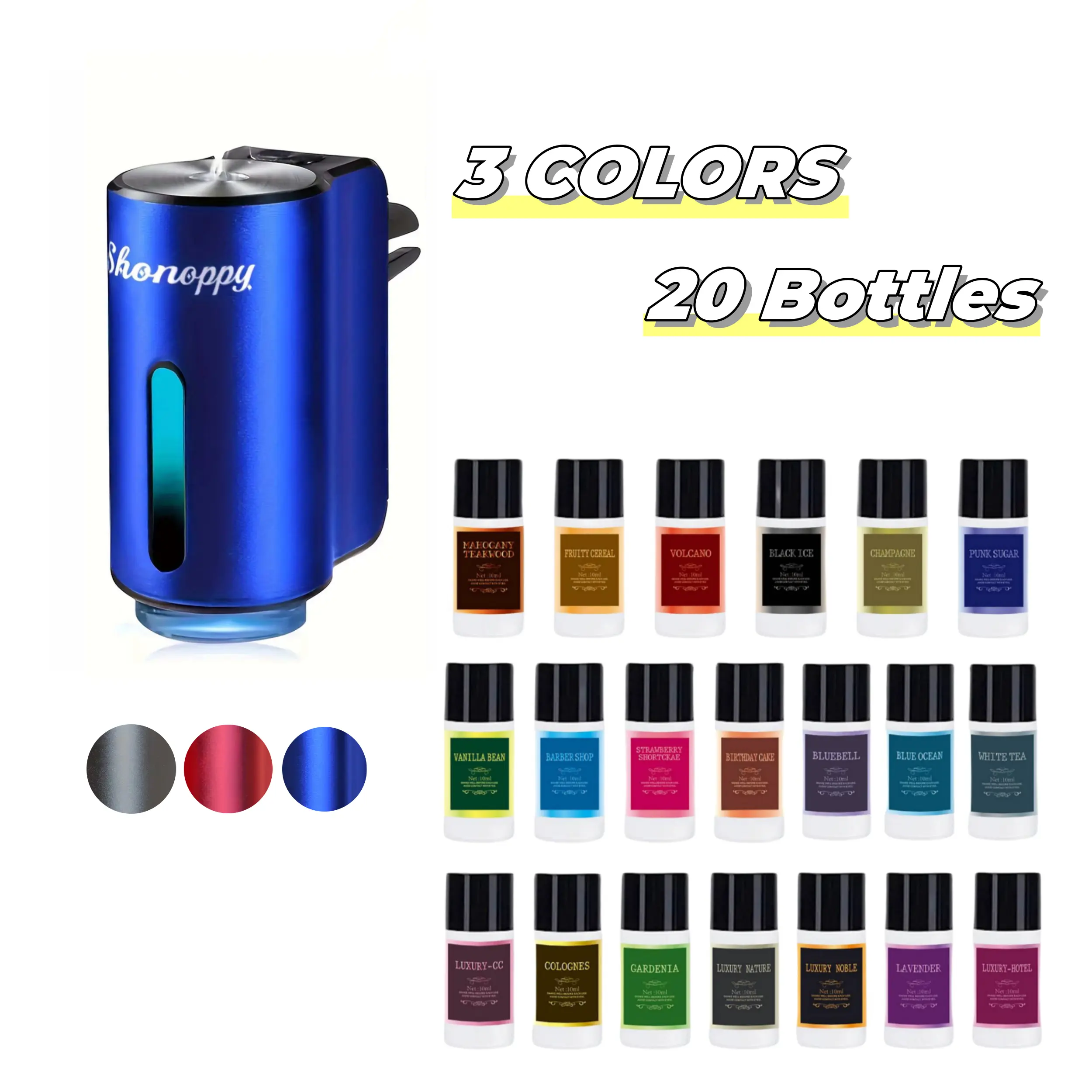 Car Air Freshener Diffuser with 20 Bottles Essential Oil - Rechargeable Portable Car Aromatherapy, Car Interior Accessories,Scent Perfume Gifts