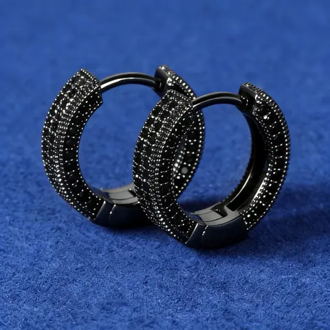 Men's Black Hoop Earrings - Sleek Modern Design with Sparkling Crystals, Durable Metal, Versatile for Casual & Formal Wear, Trendy Earrings, Fashionable Earrings, Fashion Statement, Contemporary Jewelry, Polished Finish, Statement Piece