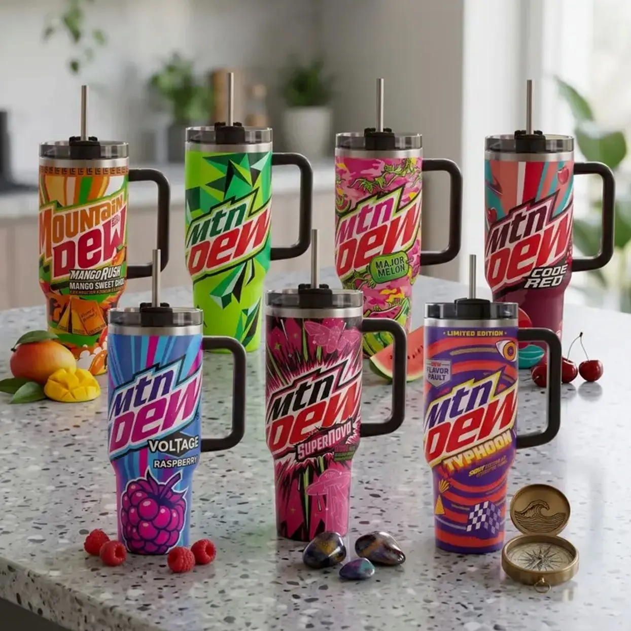 Mtn Dew 20oz/30oz/40oz Stainless Steel Tumbler – Colorful Soda Flavor Graphic, Double Wall Insulated Travel Cup