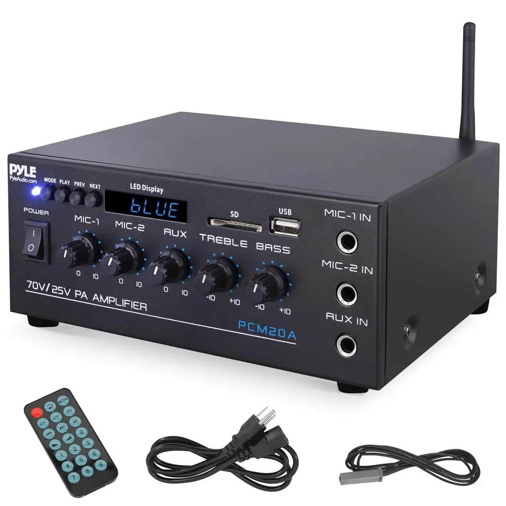 40W Compact Iron Bluetooth Audio Amplifier - Wireless Speaker Streaming, 2 Mic Inputs, LED Display, Button Controls, Smartphone Compatibility, Remote Control Support, Universal Connector