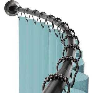 No Drill Curved Shower Curtain Rod, 50-72 Inch Adjustable Tension Shower Rod for Bathroom, Rustproof Non-Slip, Adds Extra Shower Space, Bronze