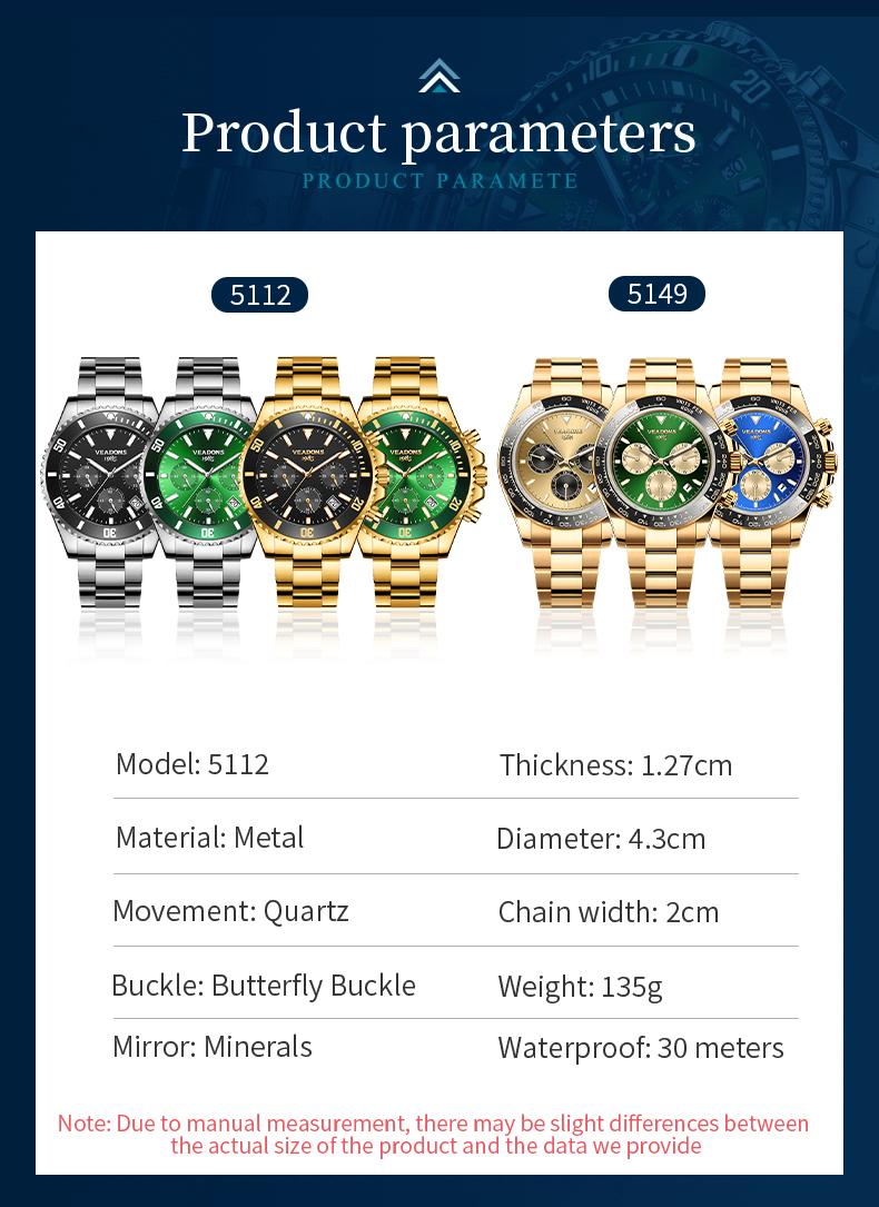【SpringStatements】Men's  Luxury Dress Watch Business Fashion VALENTINE'S DAY GIFT  Quartz Watch Multifunctional wristwatch Chronograph QuartzMovement Luminous Date WaterResistant Boss Wristwatch for Party DailyWear Birthday Gift with Box