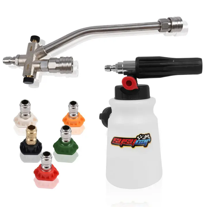 Pressure Washer Foam Cannon with Dual-Connector Accessory 5 Nozzles 1/4" Quick Connect 1000-3000 PSI Adjustable Snow Foam Lance 1 Liter Container