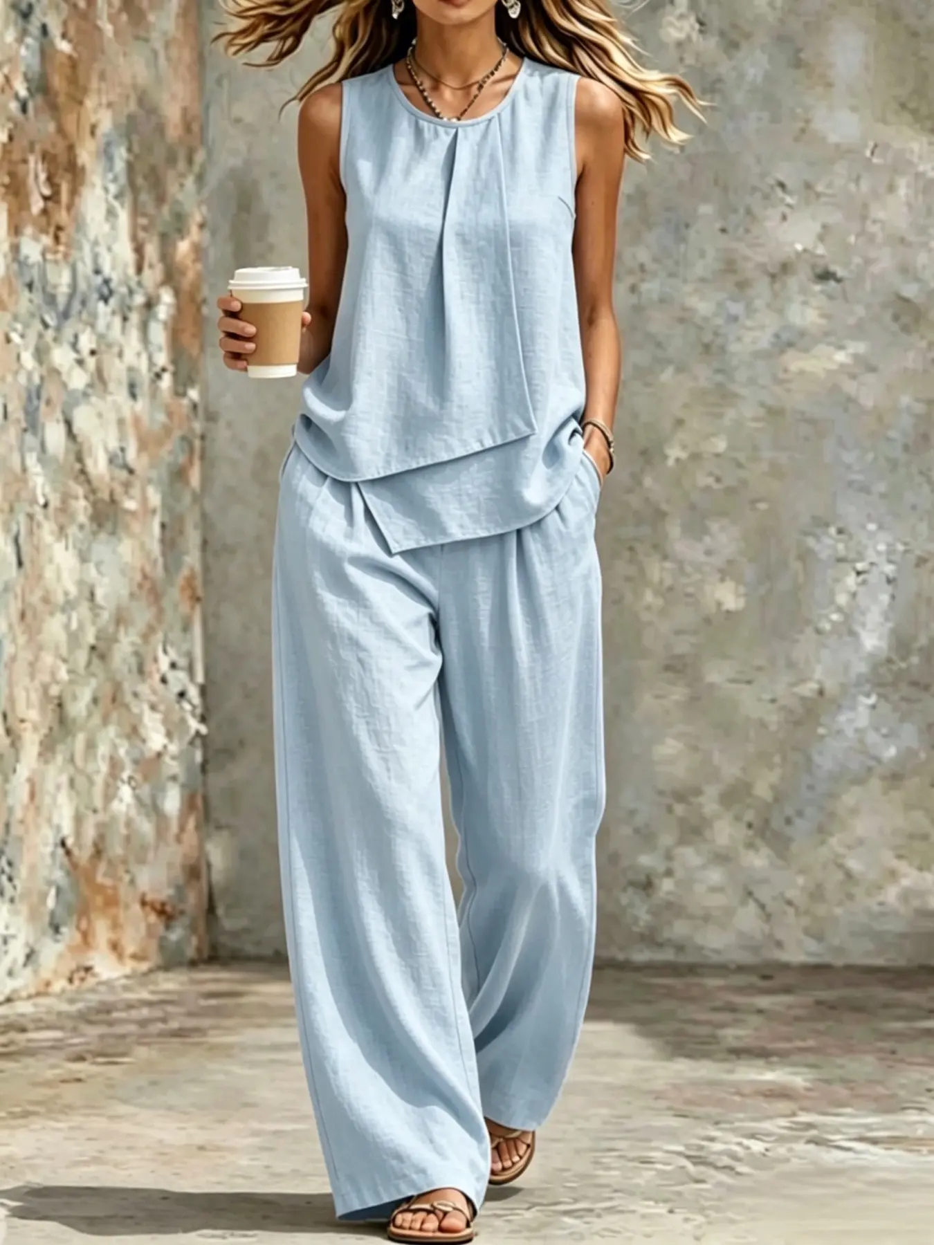 New Women's Fashion Casual Stylish Two-Piece Set, Comfortable Fabric, Perfect for Daily Wear, Everyday Outfit, Trendy Ladies Basic Clothing Set