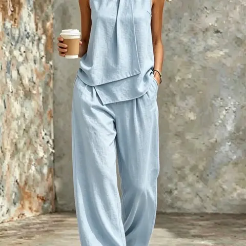 New Women's Fashion Casual Stylish Two-Piece, Comfortable Fabric, Perfect for Daily Wear, Everyday Outfit, Outfits Set, Trendy Ladies Basic Clothing Set