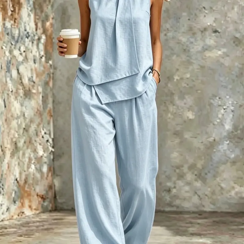 New Women's Fashion Casual Stylish Two-Piece, Comfortable Fabric, Perfect for Daily Wear, Everyday Outfit, Outfits Set, Trendy Ladies Basic Clothing Set