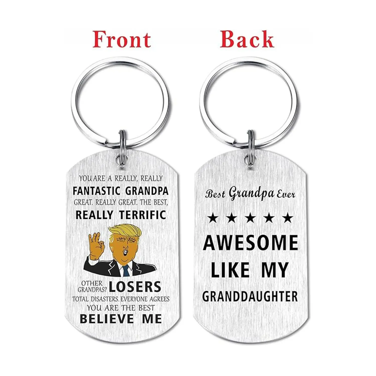 Mataly Funny Grandpa Gifts 2025 - Best Grandpa Gifts from Grandkids, Grandfather Keychain Grandpa Birthday Gifts, Funny Trump Stainless Steel Keychain