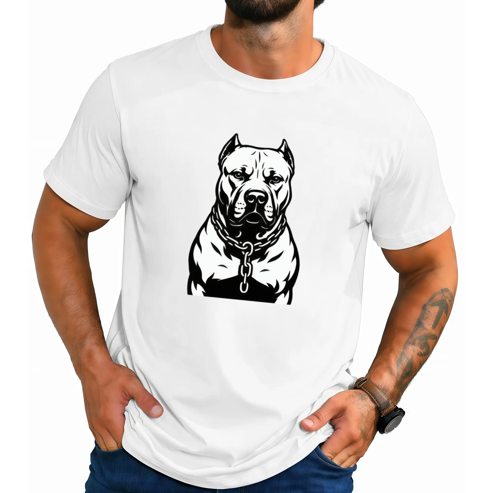 Men' American Bully Dog T-Shirt Retro 15-Button Suitable for Halloween, Beach Vacation, Christmas