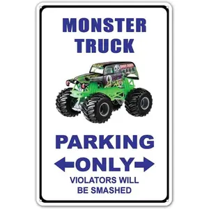 Aluminum Metal Sign Vintage Monster Truck Parking Only 12x8 Inch Retro Wall Decor Home Decor for Kitchen Outdoor Indoor Man Cave Gift for Men
