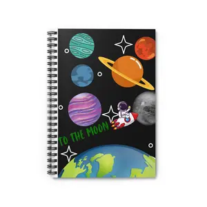 Cosmic Spiral Notebook - To the Moon, Planetary Spiral Journal, Kids Space Diary, Astronaut Sketchbook, Gift for Astronomy Lovers