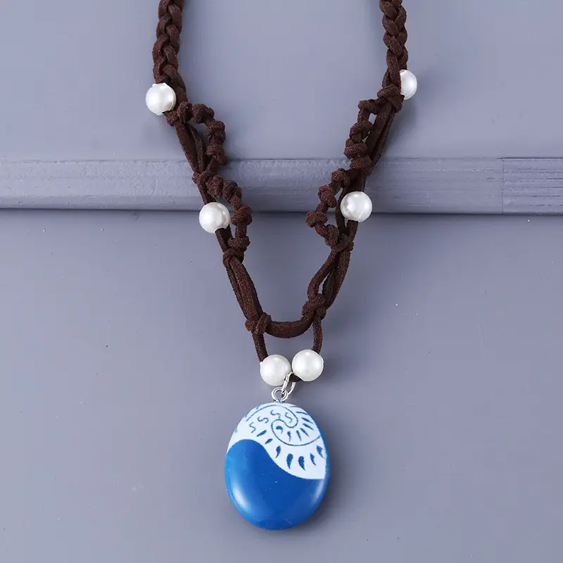 Anime Movie Princess Moana Necklace Cosplay Handmade Braided Leather Rope Necklace for Women Girl Jewelry Prop Accessories