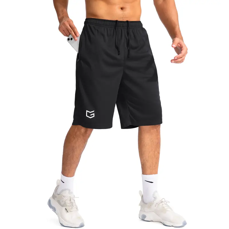 G Gradual Men’s 11" Long Drawstring Athletic Shorts - Lightweight, Quick Dry, Zipper Pockets - Men’s Fitness Jogging Shorts for Gym, Summer