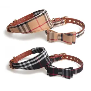 New plaid dog bow collar and bandana collar pet collar set, two-piece set shaped harness retractable leashes jumping Adjustable Stainless Steel Martingale LED silicone feeder cats filter Bite Resistant Inflatable Balls Interactive Bungee Toy surprise gift