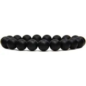 Natural Matt Black Agate Gemstones Healing 10mm Round Beads Elastic Stretch Beaded Bracelet 7" Unisex