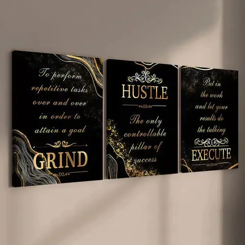 3-count wooden frame canvas, black and gold texture inspiring three-piece Artistic decorative Print poster, Aesthetic Wall Decor, Artistic Indoor Decoration, perfect for living room, bedroom, office, and modern home decor