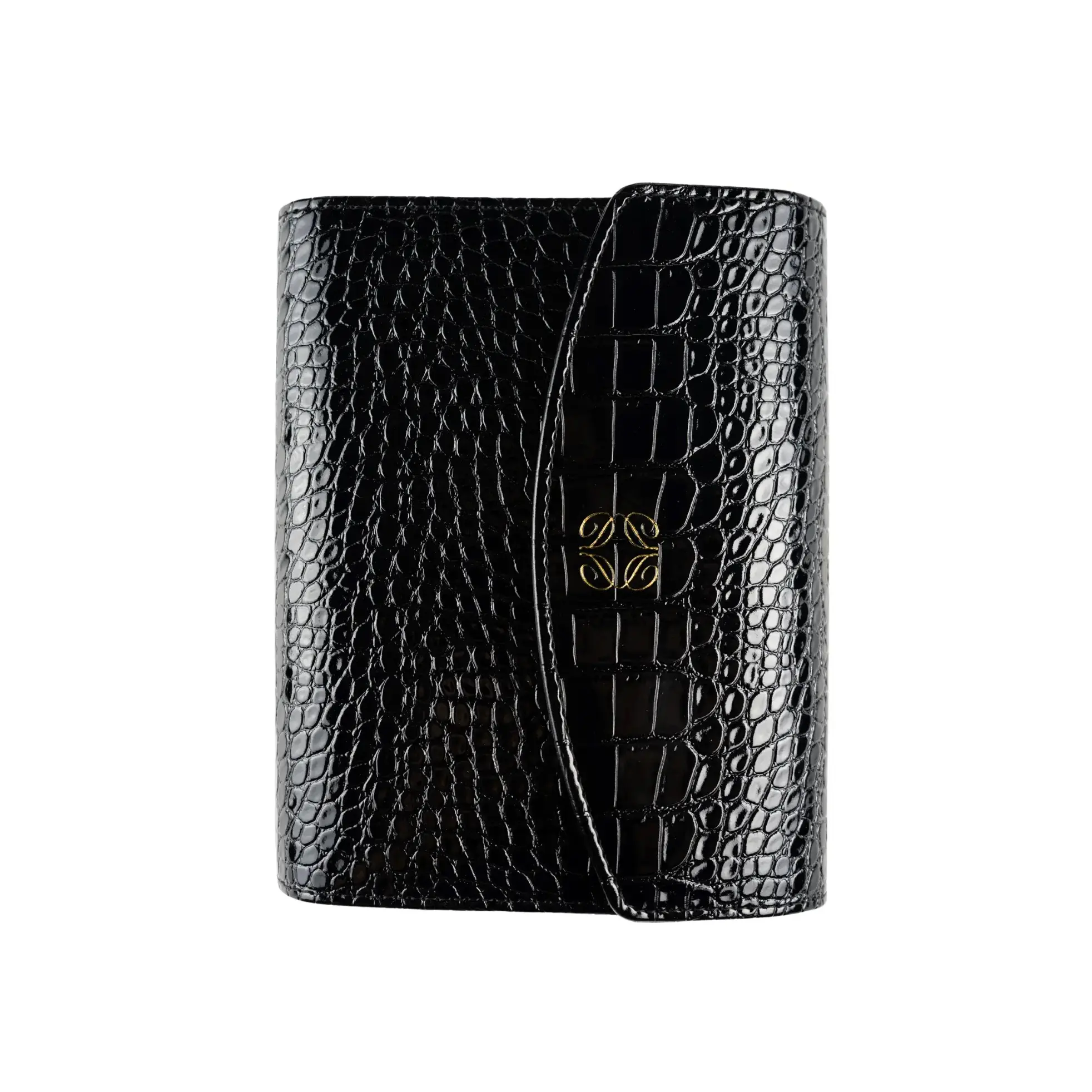 Black Croc Personal Planner | Glossy Vegan Leather 6-Ring Binder with Inserts, Pen & Vision Board