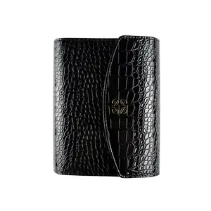 Black Croc Personal Planner | Glossy Vegan Leather 6-Ring Binder with Inserts, Pen & Vision Board
